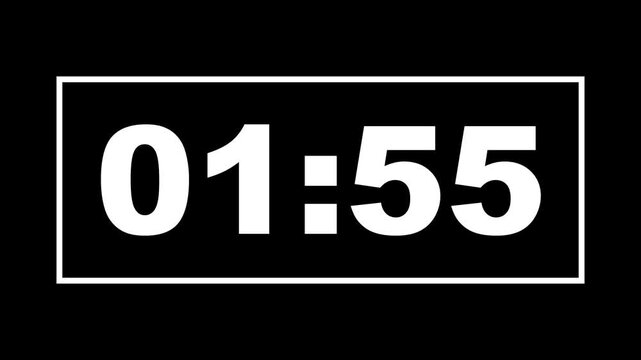 2 minute countdown timer animation from 120 second to 0 second on transparent background, 2 minute countdown timer, countdown video with alpha channel. 120 to 0 seconds, 2 minute countdown timer 