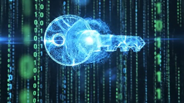 Abstract digital key floating amidst binary code data stream