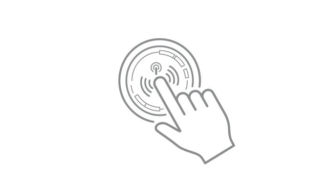 Touchscreen interface with hand gesture icon in minimalist style