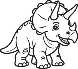 Cute cartoon triceratops dinosaur illustration and clip art and style in outline style © Nur