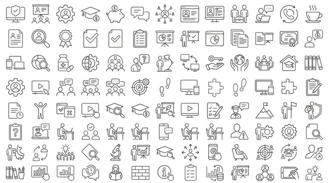 Comprehensive linear icons collection for business and education concepts