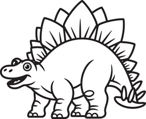 Cute stegosaurus dinosaur illustration prehistoric animal cartoon character in outline style © Nur