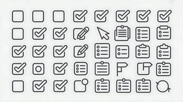 A set of icons related to checkboxes and to-dos that allow line editing. Editable stroke. Vector illustration