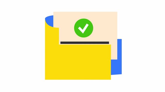 Verified document folder cartoon icon with approved file management and data security concept isolated on a transparent background for a successful audit report and file organization element.