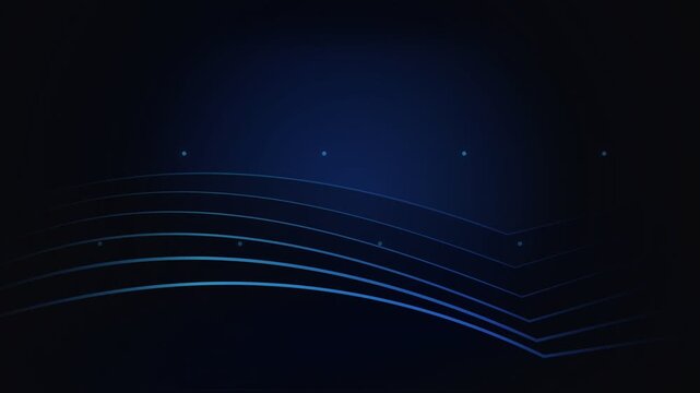 Blue glowing wave lines on dark abstract tech with dots, modern data network motion design for digital technology and corporate use
