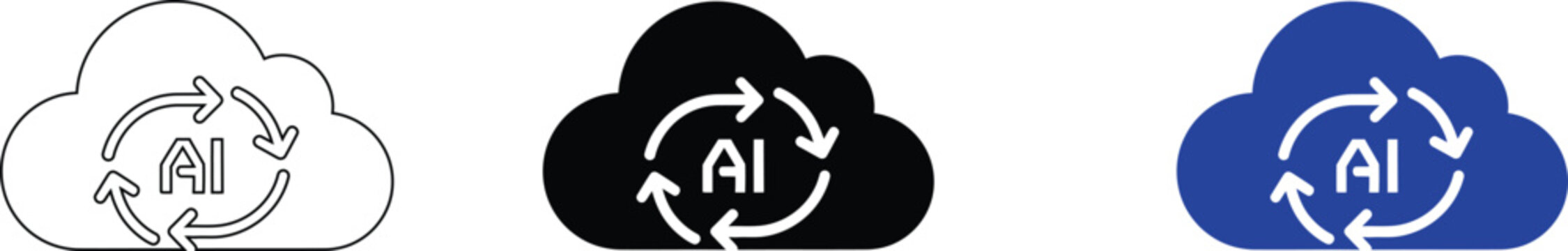 AI Cloud Computing Logo Set Vector Icons | Artificial Intelligence Cloud Technology Symbols