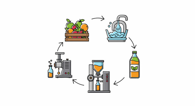 A circular diagram illustrates the process of making juice from fresh fruit