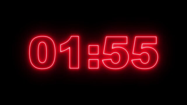 Neon line 2 minute countdown timer animation from 120 second to 0 second on transparent background, 2 minute countdown timer, countdown video with alpha channel.