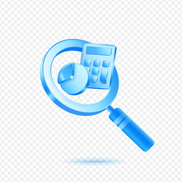 Magnifier Calculator Analytics, 3D Blue Glossy Finance Search Icon