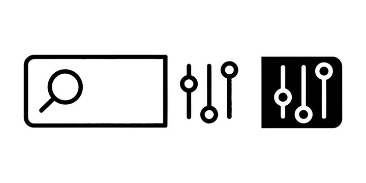 Search filter settings icon for web and app interface with settings, magnifying