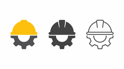 Fototapeta premium Set of Three Minimalist Flat Vector Icons Construction Industry Gear and Hard Hat For Commercial Use