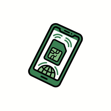 Green smartphone with sim card.