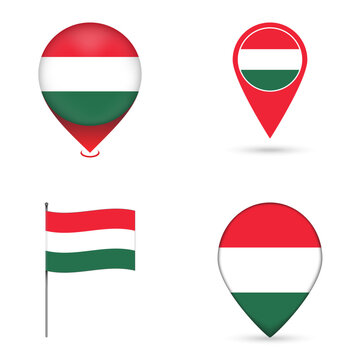 Hungary Flag Map Pin Icons Set Collection.