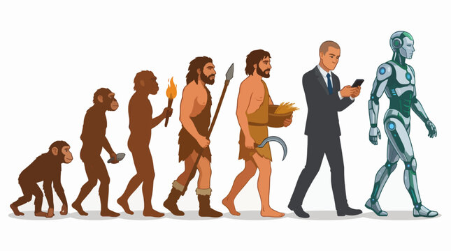 Flat Vector Illustration Evolution of Humanity Progress Concept Business Ready
