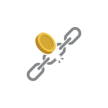 Golden coin breaking free chain.