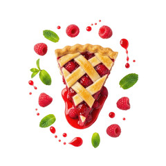 Fototapeta premium Delicious sliced apple pie with fresh berries around