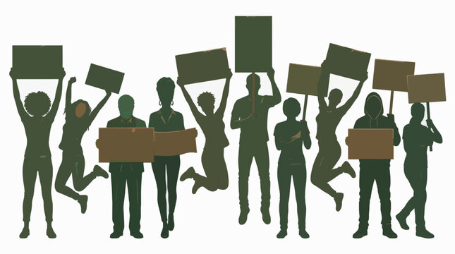 Protestors Holding Signs Vector Illustration Flat Design Commercial Use