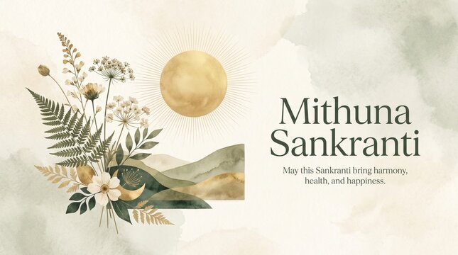 Elegant Minimal Mithuna Sankranti Greeting Poster
