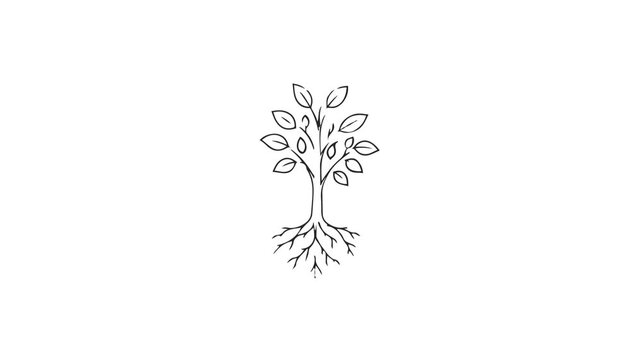 Minimalist Tree with Roots Line Art Icon