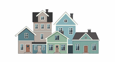 Fototapeta premium Row of charming, colorful houses with varying rooflines and windows