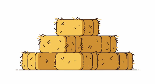 Stacked rectangular bales of dry grass on a white background