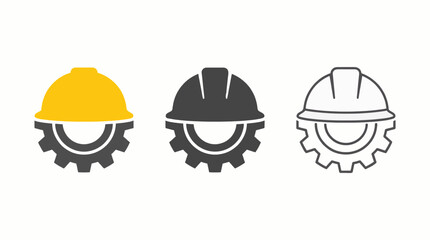 Fototapeta premium Set of Three Minimalist Flat Icons Hard Hat Gear Industry Professional Vector Graphic Resources