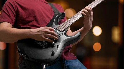 Naklejka premium Guitar player posing play music