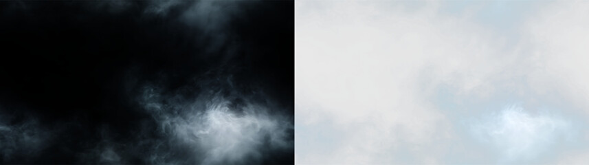 Clouds drift across a blue sky with soft white patterns during a bright day, PNG with a light overlay © Liubov