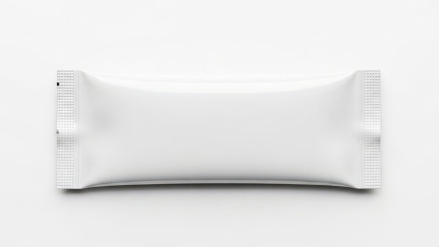 A single, sealed, white, rectangular pouch with a smooth texture and a slight curve.