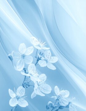 Eisblauer Fr&uuml;hlingshintergrund mit zarten Bl&uuml;ten