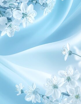 Eisblauer Fr&uuml;hlingshintergrund mit zarten Bl&uuml;ten