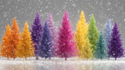 Fototapeta premium Rainbow Christmas Trees in Snow