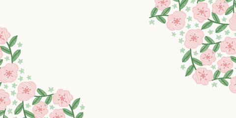 Soft pink cherry blossom corner frame decoration sakura floral greeting card background  © Little Joy Designs