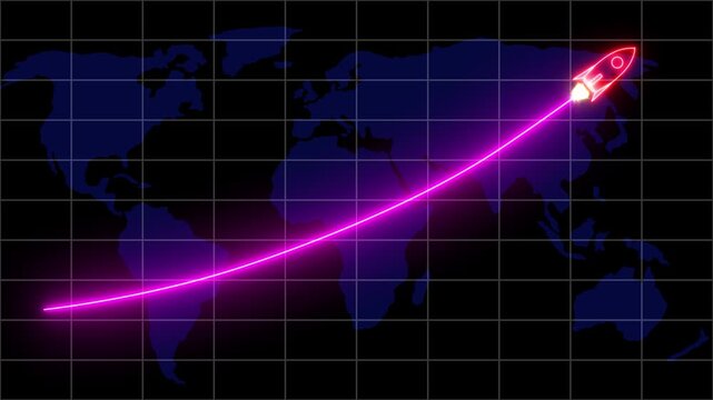 Neon line Arrow Rising On Graph With rocket Sale Symbols. Abstract business growth and graph chart icon animation background. advancements and growth, Future business growth potential.