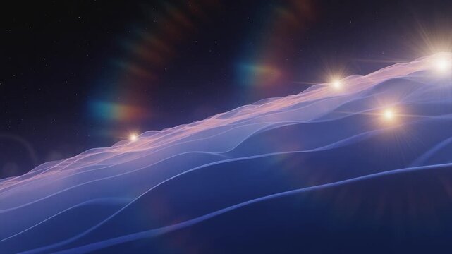 Soft glowing haze waves illuminated warm flares smooth gradient deep space cinematic ambience