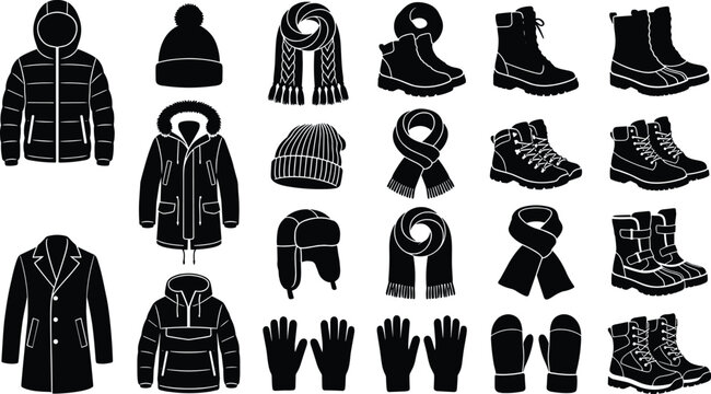 Black and white of clothing and accessories set fashion coat jacket desi