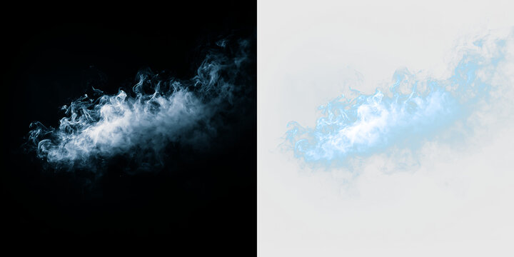 Cloud formation with light blue tint and white center floating on a transparent background, PNG with a light overlay