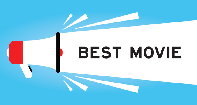 Color megaphone icon with word best movie in white banner on blue background
