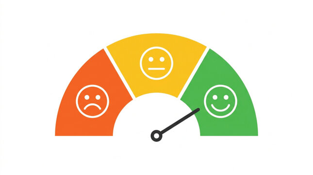 Customer Satisfaction Meter Gauge Vector with Flat Cartoon Mood Face Icons Dashboard Element