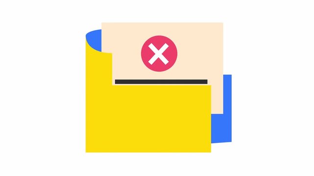 Rejected document folder cartoon icon failed file verification and system error concept isolated on a transparent background for decline audit report and file access blocked element.