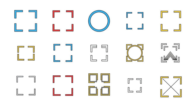 Collection of Geometric Shapes and Icons: Squares, Circles, Frames, Target