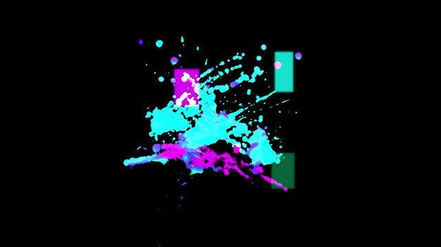 Abstract neon liquid splash transition overlay with cyberpunk pink and cyan paint splatter alpha channel, perfect for text reveal or transition and overlay.