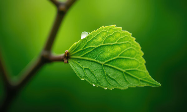 A stock photo of a leaf with water droplets on it. related to easter greetings | spring leaf veins, realistic stock photo.