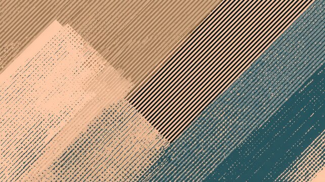 Diagonal geometric patterns featuring layered stripes and textured overlays create an abstract composition