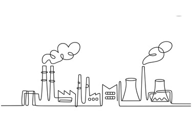Fototapeta premium Continuous one line drawing industrial plant outline.