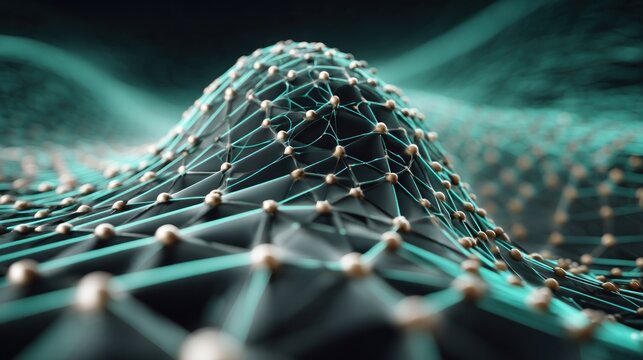 Intricate interconnected mesh structure demonstrates complex digital connectivity and information flow