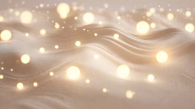 Abstract sand background with gold bokeh lighting. Desert visualization wave texture for luxury cosmetic template or music banner.