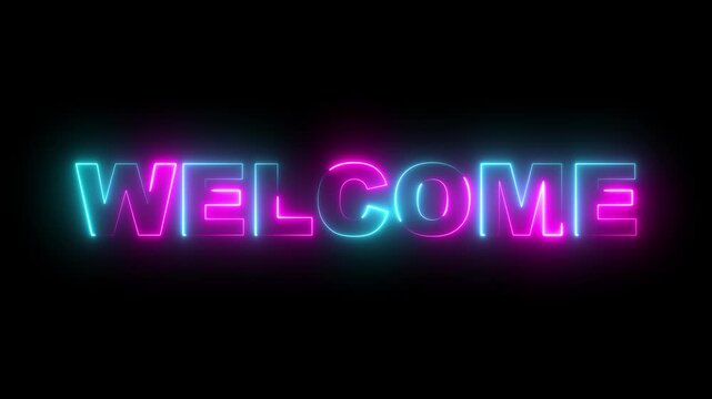 Welcome neon line animated text welcome sign advertising neon cafe karaoke live music 4k. welcome neon sign animation 