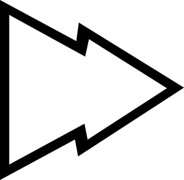 Black arrow pointing right with zigzag edges pointing direction navigation indicator geometric abstract