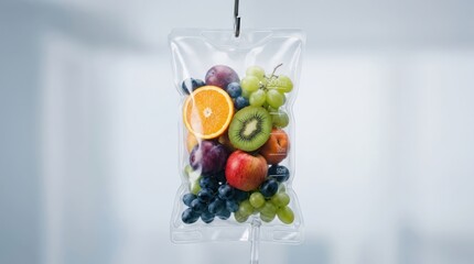 IV Drip Bag Filled with Fresh Fruits for Healthy Lifestyle Concept. © AFFANYUDA